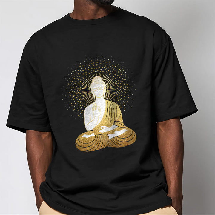 Camiseta de Buddha Stones y meditación dorada con aura dorada - image 5
