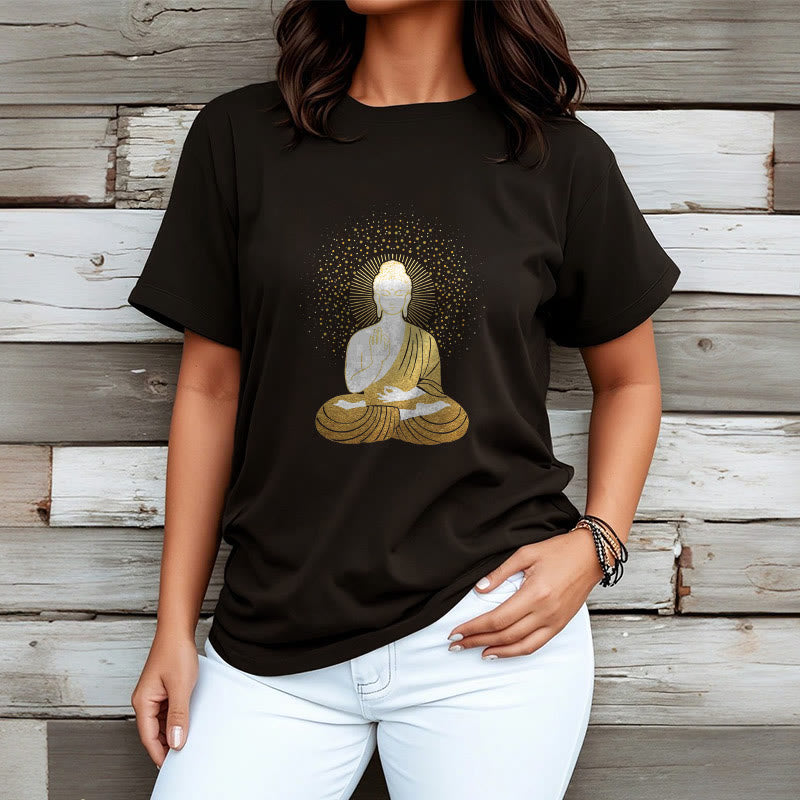 Camiseta de Buddha Stones y meditación dorada con aura dorada - image 7