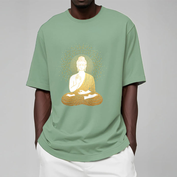Camiseta de Buddha Stones y meditación dorada con aura dorada - image 16