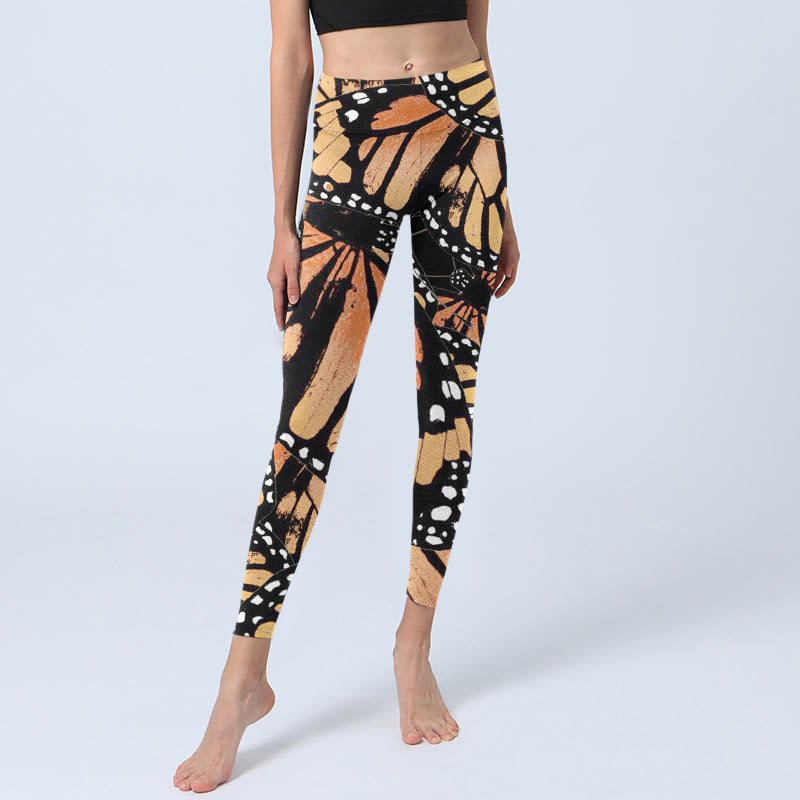 Leggings de yoga para mujer con estampado de mariposas amarillas y Buddha Stones - image 6