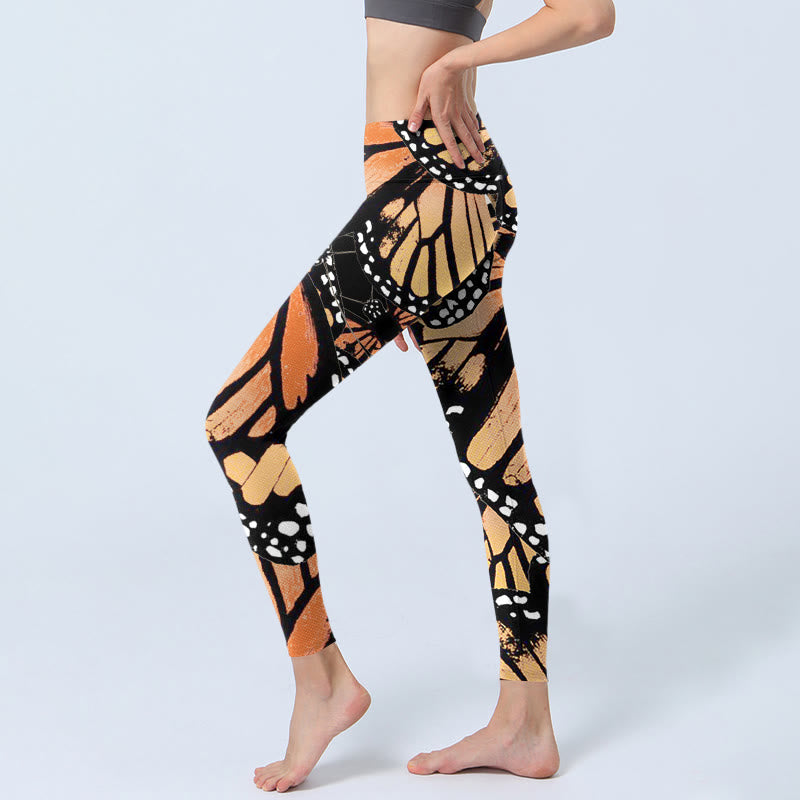 Leggings de yoga para mujer con estampado de mariposas amarillas y Buddha Stones - image 3