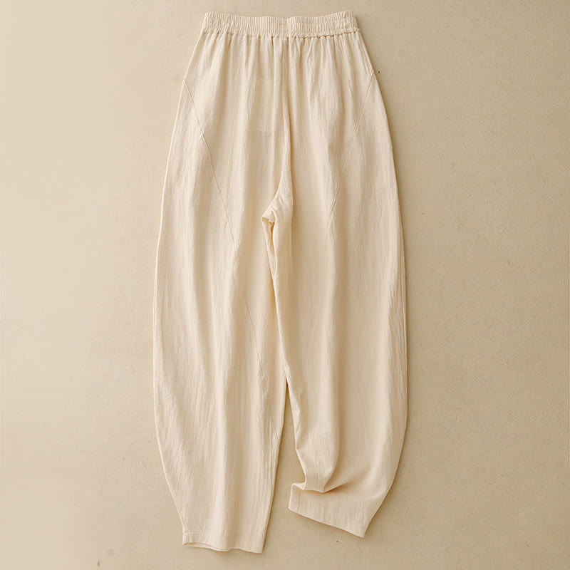 Pantalones de lino y algodón con cintura elástica para mujer, estilo diario, Buddha Stones, con bolsillos - LimónChiffon - US8-10,UK/AU12-14,EU40-42 (2XL) - image 8