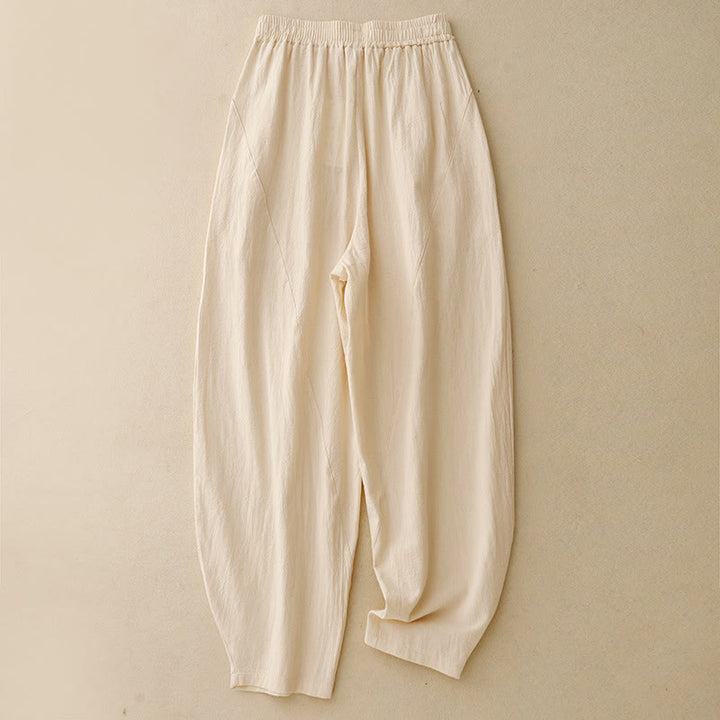 Pantalones de lino y algodón con cintura elástica para mujer, estilo diario, Buddha Stones, con bolsillos - LimónChiffon - US8-10,UK/AU12-14,EU40-42 (2XL) - image 8
