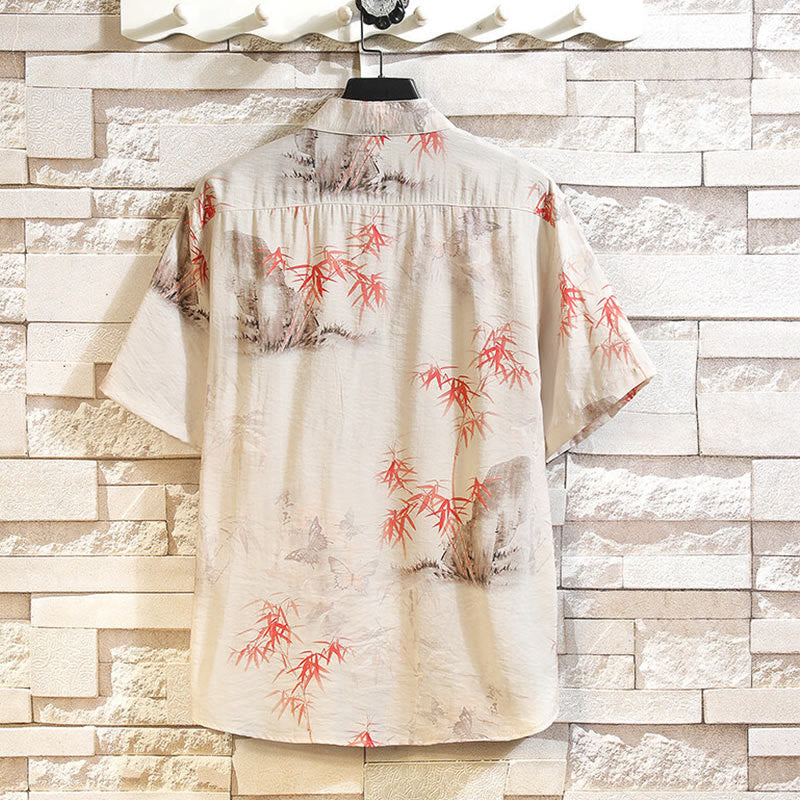 Chaqueta tipo camisa para hombre de manga corta con diseño de mariposas de bambú y botones de rana, con Buddha Stones en verano - image 1