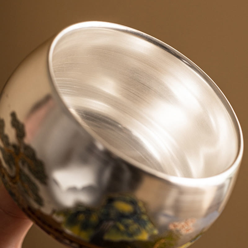 Taza de té de kung fu con diseño de Buddha Stones, pez, loto, algas, valle, montañas, pino, dragón y caja de regalo.