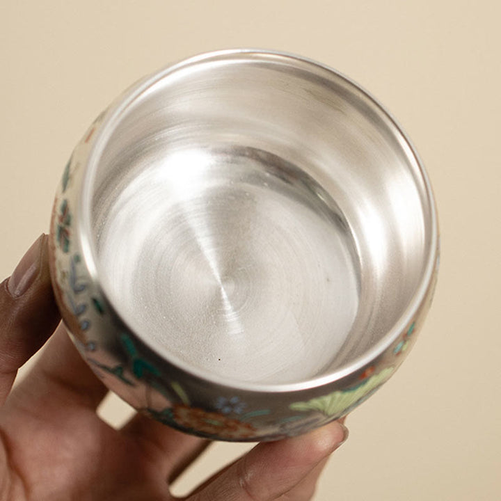 Taza de té de kung fu con diseño de Buddha Stones, pez, loto, algas, valle, montañas, pino, dragón y caja de regalo.