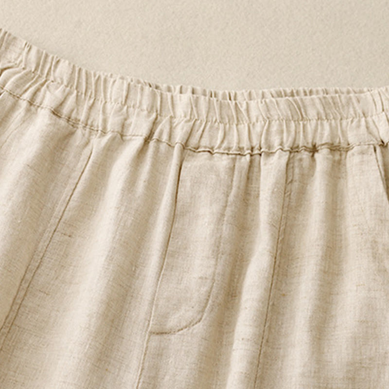 Pantalones harén de lino y algodón para mujer con diseño de botones laterales de color liso y bolsillos de Buddha Stones para verano - image 6