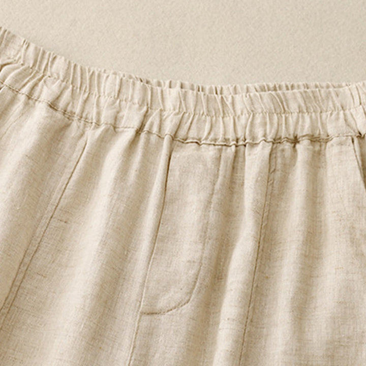 Pantalones harén de lino y algodón para mujer con diseño de botones laterales de color liso y bolsillos de Buddha Stones para verano - image 6