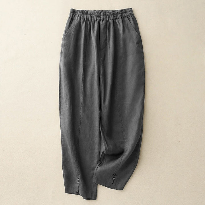 Pantalones harén de lino y algodón para mujer con diseño de botones laterales de color liso y bolsillos de Buddha Stones para verano - Gris pizarra oscuro - US8-10,UK/AU12-14,EU40-42 (2XL) - image 12