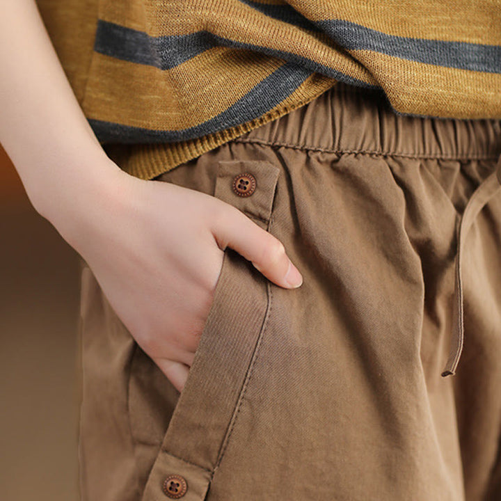 Pantalones harén de algodón con puños parcheados, informales, con bolsillos, para mujer