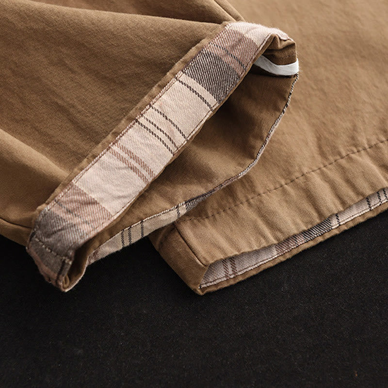 Pantalones harén de algodón con puños parcheados, informales, con bolsillos, para mujer