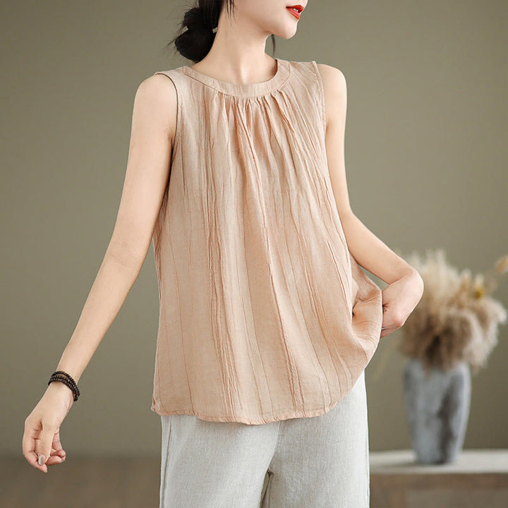 Chaleco sin mangas de algodón y lino con cuello redondo y diseño simple de arrugas de verano para mujer con Buddha Stones - PeachPuff - US8-10,UK/AU12-14,EU40-42 (2XL) - image 26