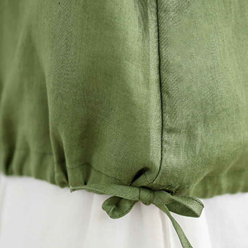 Chaleco sin mangas de algodón y lino para mujer, con cuello redondo, diseño de volantes y cordón ajustable, de Buddha Stones, para verano - image 10