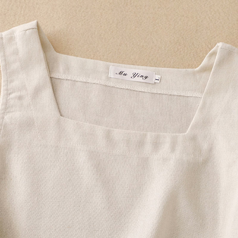 Chaleco sin mangas de lino y algodón con cuello cuadrado de verano para mujer con Buddha Stones - image 5