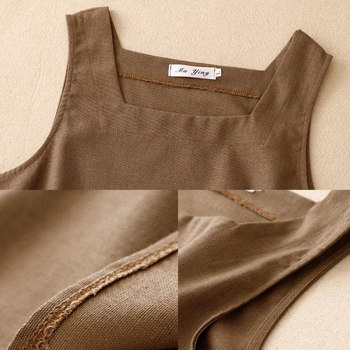 Chaleco sin mangas de lino y algodón con cuello cuadrado de verano para mujer con Buddha Stones - image 3