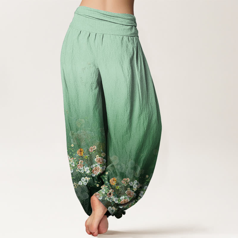 Pantalones harén con cintura elástica para mujer, diseño de rosas coloridas y piedras de Buddha Stones - image 2