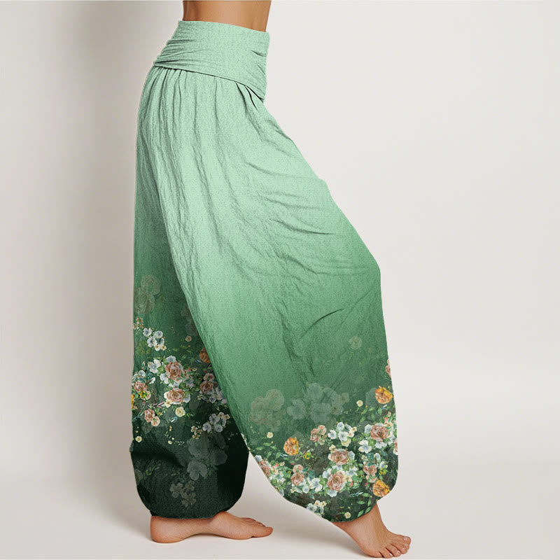 Pantalones harén con cintura elástica para mujer, diseño de rosas coloridas y piedras de Buddha Stones - image 3