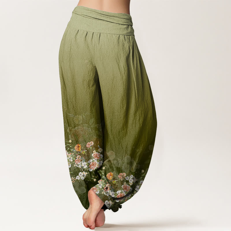 Pantalones harén con cintura elástica para mujer, diseño de rosas coloridas y piedras de Buddha Stones - image 6