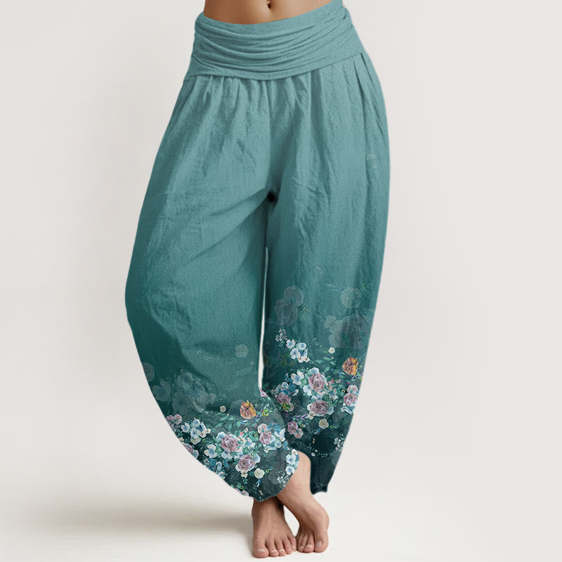 Pantalones harén con cintura elástica para mujer, diseño de rosas coloridas y piedras de Buddha Stones - Turquesa medio - US22,UK/AU26,EU54 (6XL) - image 8
