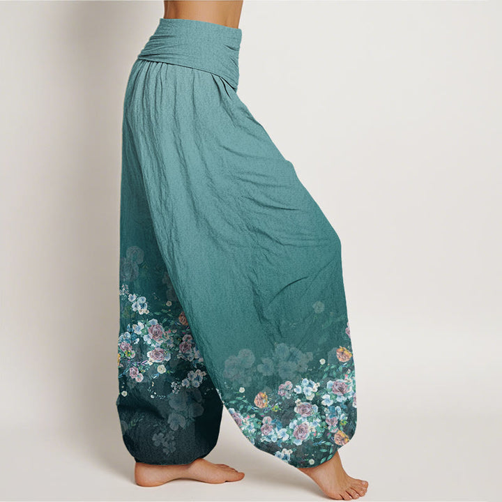 Pantalones harén con cintura elástica para mujer, diseño de rosas coloridas y piedras de Buddha Stones - image 9