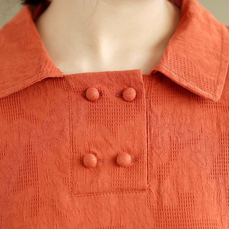 Vestido midi de algodón y lino con solapa de jacquard liso y manga corta con bolsillos y estampado Buddha Stones - image 16