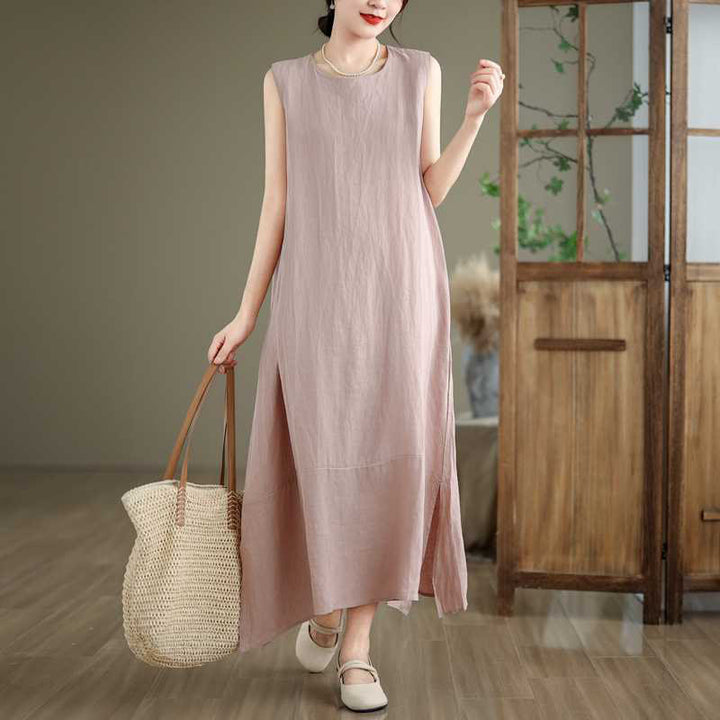 Vestido midi de lino y algodón sin mangas, liso, irregular, de primavera, con bolsillos, de Buddha Stones - Cardo - US8-10,UK/AU12-14,EU40-42 (2XL) - image 16