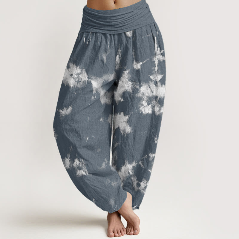 Pantalones Buddha Stones de algodón puro con estampado tie-dye de líneas blancas y lunares para mujer, con cintura elástica - Cadete Azul - US22,UK/AU26,EU54 (6XL) - image 6