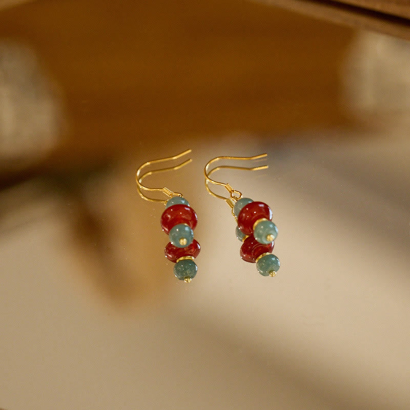Pendientes de la suerte de plata de ley 925 con Buddha Stones , jade y ágata roja