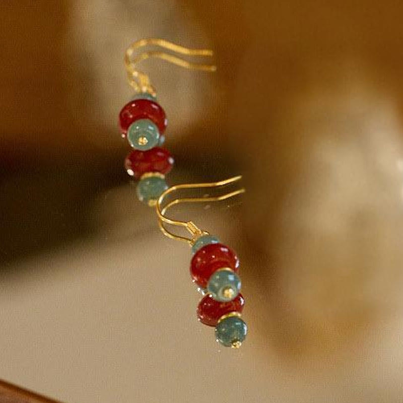 Pendientes de la suerte de plata de ley 925 con Buddha Stones , jade y ágata roja