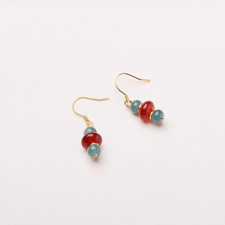 Pendientes de la suerte de plata de ley 925 con Buddha Stones , jade y ágata roja