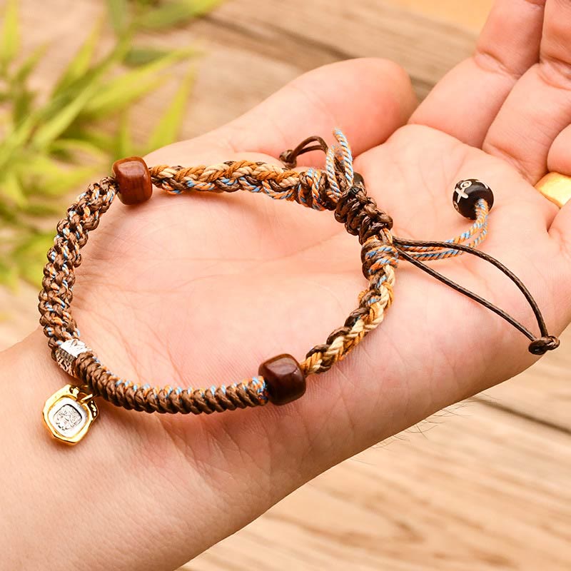 Pulsera trenzada de madera con protección de la diosa de la riqueza tibetana Zakiram hecha a mano con Buddha Stones