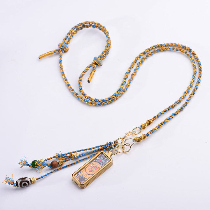 Colgante de collar de la riqueza con Thangka de acero de titanio y Buddha Stones del Tíbet, dios de la riqueza