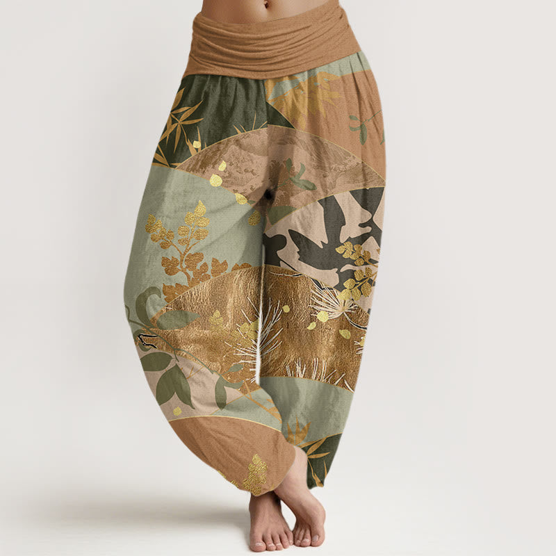 Pantalones harén de cintura elástica para mujer con estampado de hojas semicirculares y Buddha Stones - Perú - US22,UK/AU26,EU54 (6XL) - image 1