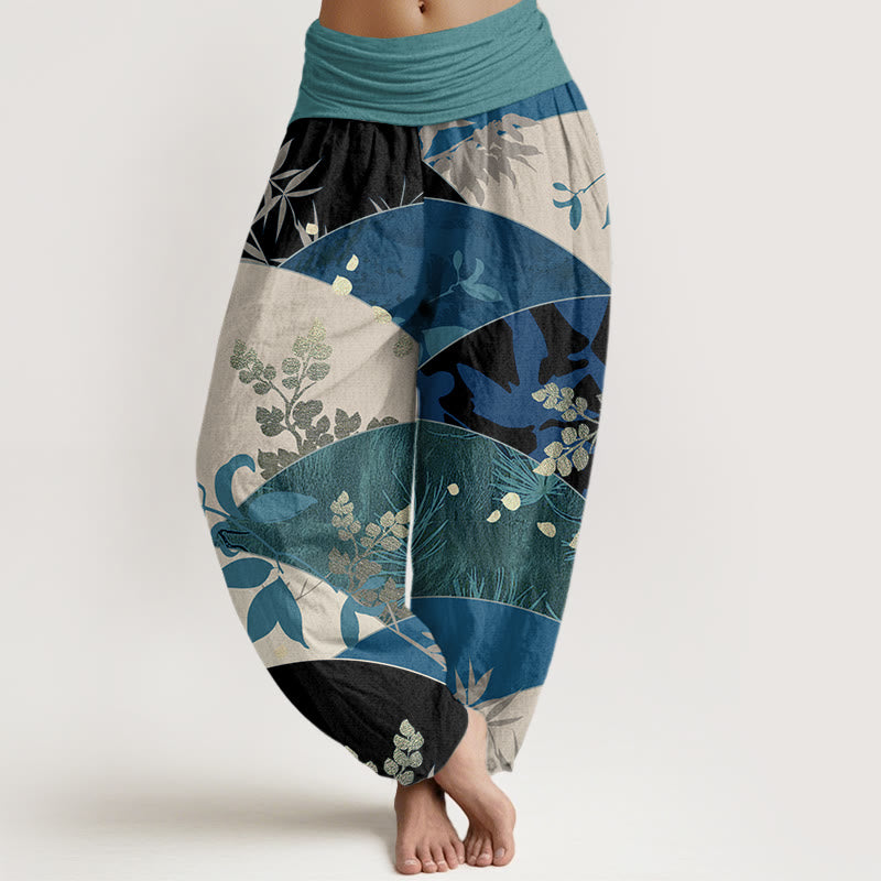 Pantalones harén de cintura elástica para mujer con estampado de hojas semicirculares y Buddha Stones - Verde mar claro - US22,UK/AU26,EU54 (6XL) - image 5