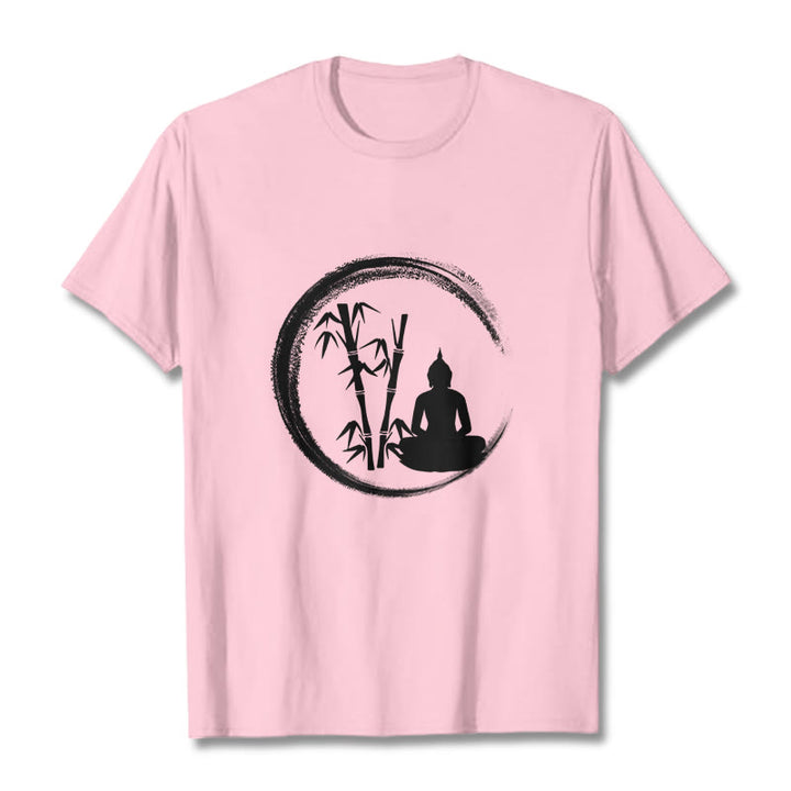 Camiseta con estatua de Buddha Stones Zen de Buda sentado y meditación de bambú - Rosa claro - 2XL - image 13