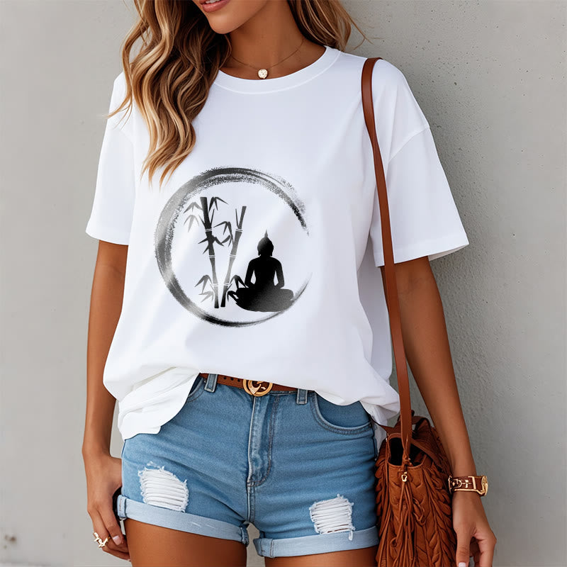 Camiseta con estatua de Buddha Stones Zen de Buda sentado y meditación de bambú - image 7