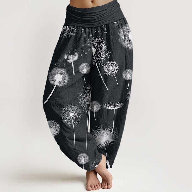 Pantalones harén con cintura elástica para mujer, con estampado de diente de león y Buddha Stones - Negro - US22,UK/AU26,EU54 (6XL) - image 1