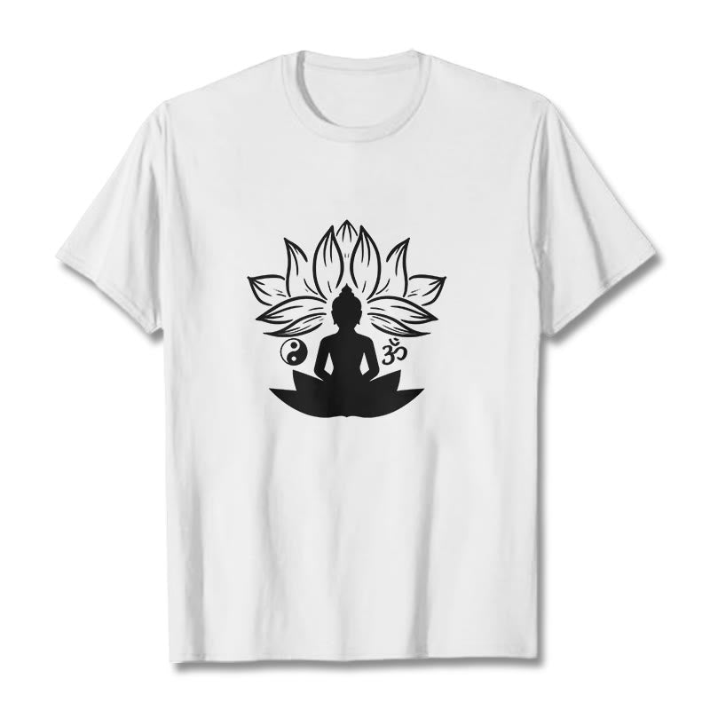 Camiseta con Buddha Stones, Om, Yin Yang, estatua de Buda sentado en loto, meditación - Blanco - 2XL - image 1