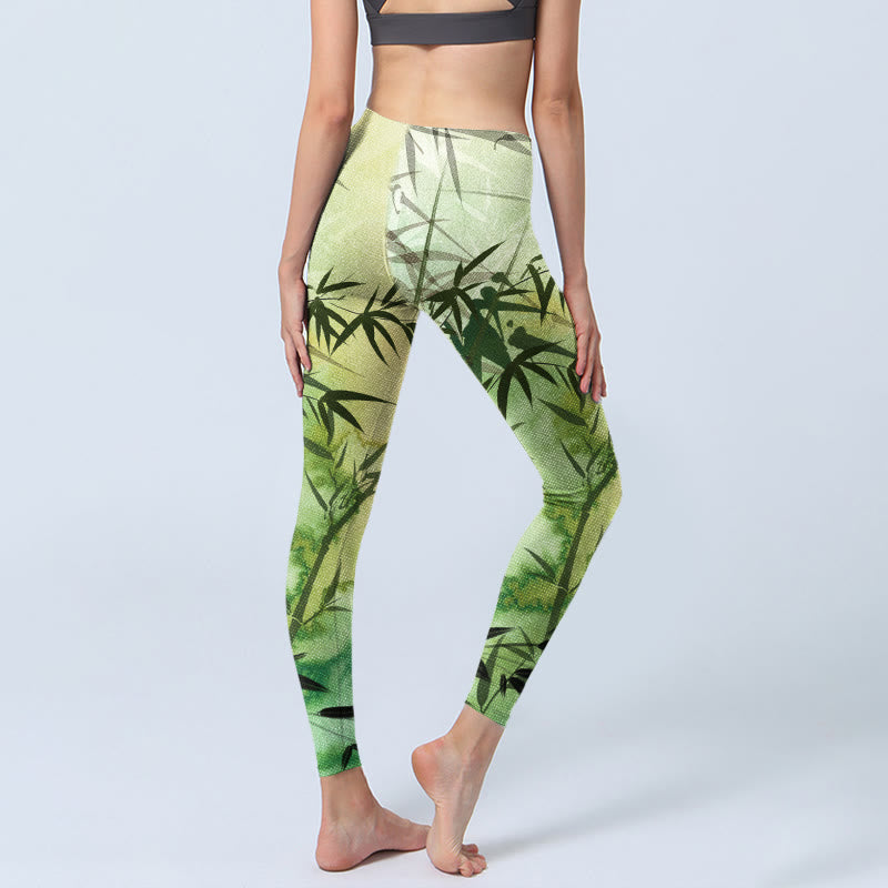 Leggings de yoga para mujer con estampado de Buddha Stones y bambú floreciente - image 5