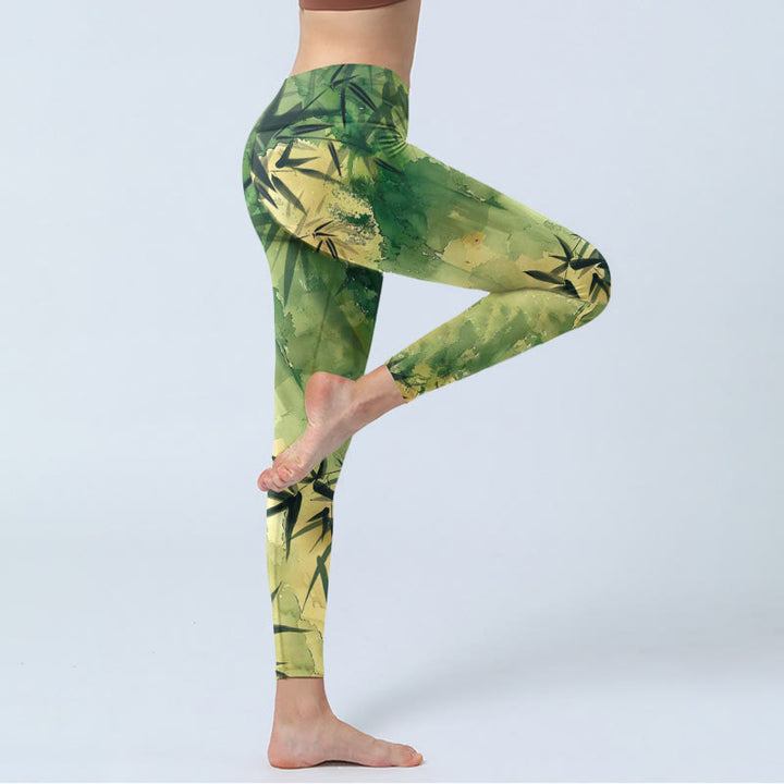 Leggings de yoga para mujer con estampado de bambú y tinta de Buddha Stones - image 4