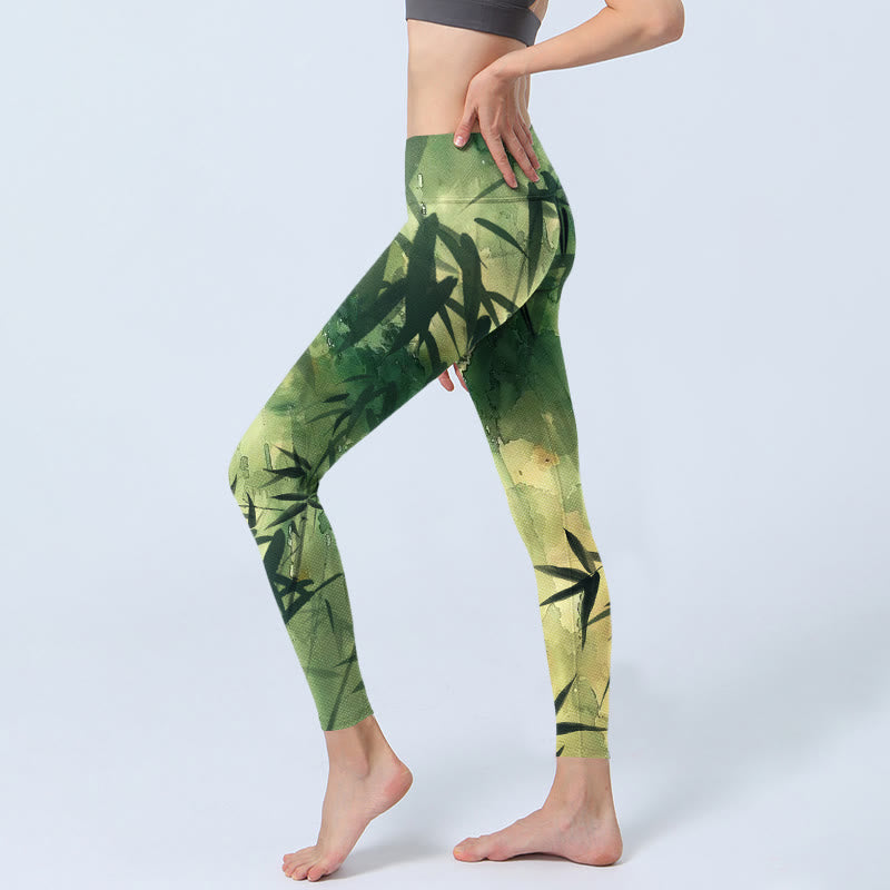Leggings de yoga para mujer con estampado de bambú y tinta de Buddha Stones - image 3