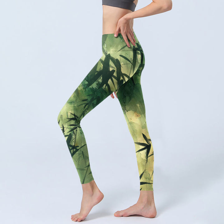 Leggings de yoga para mujer con estampado de bambú y tinta de Buddha Stones - image 3