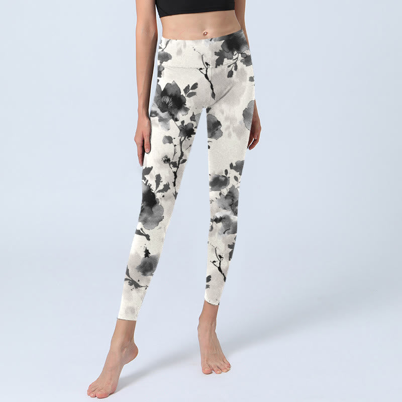 Leggings de yoga para mujer con estampado floral y estilo de pintura con tinta de Buddha Stones - image 6