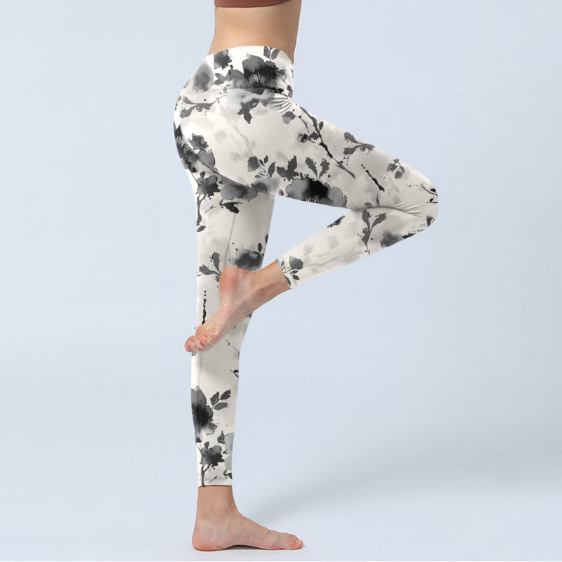 Leggings de yoga para mujer con estampado floral y estilo de pintura con tinta de Buddha Stones - image 4