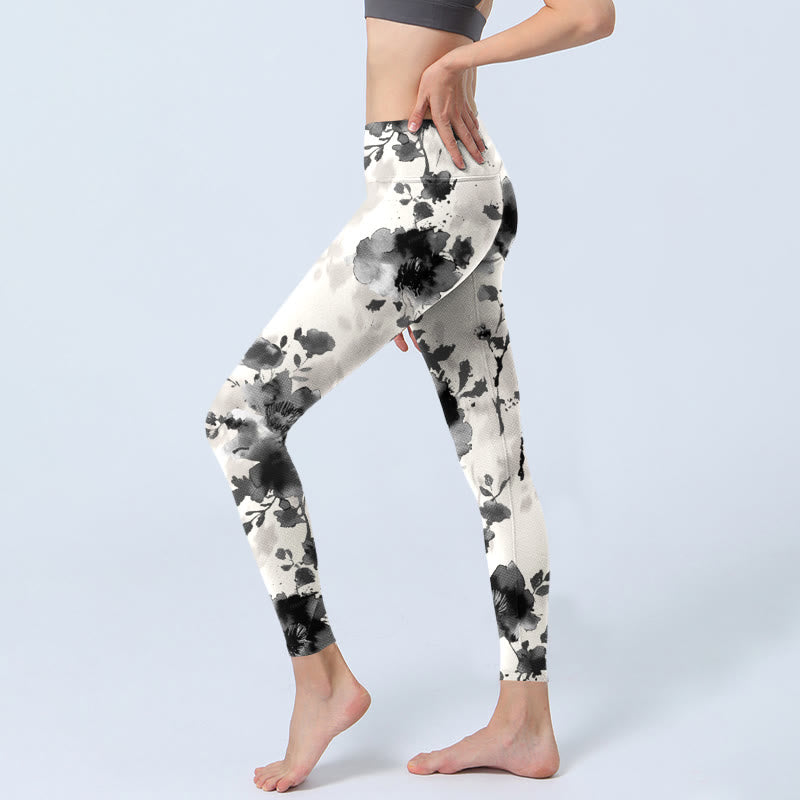 Leggings de yoga para mujer con estampado floral y estilo de pintura con tinta de Buddha Stones - image 3
