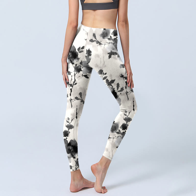 Leggings de yoga para mujer con estampado floral y estilo de pintura con tinta de Buddha Stones - image 5