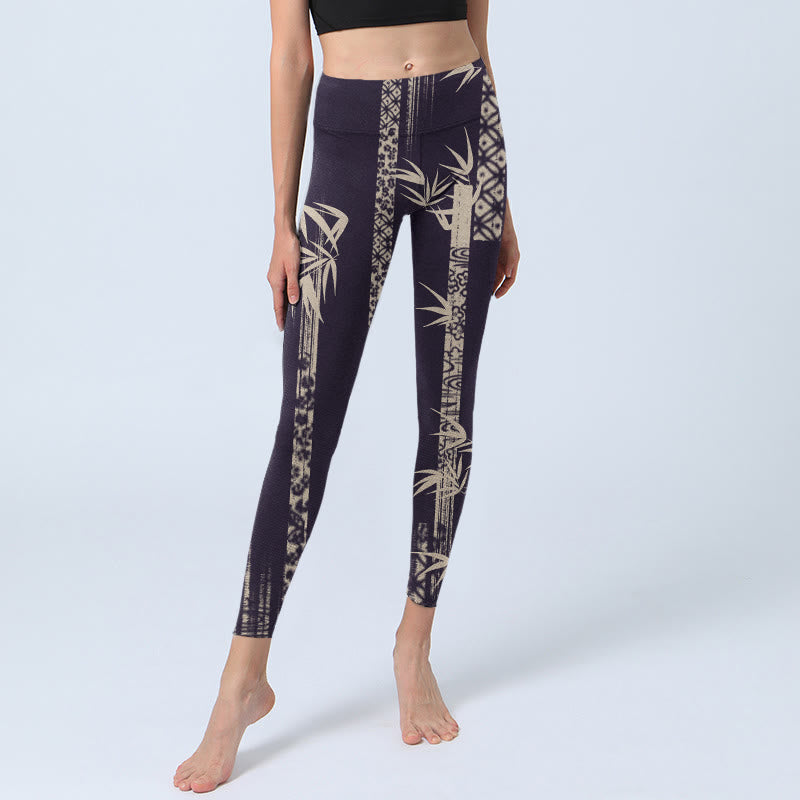 Leggings de yoga para mujer con estampado de ondas de agua y bambú y Buddha Stones - image 6