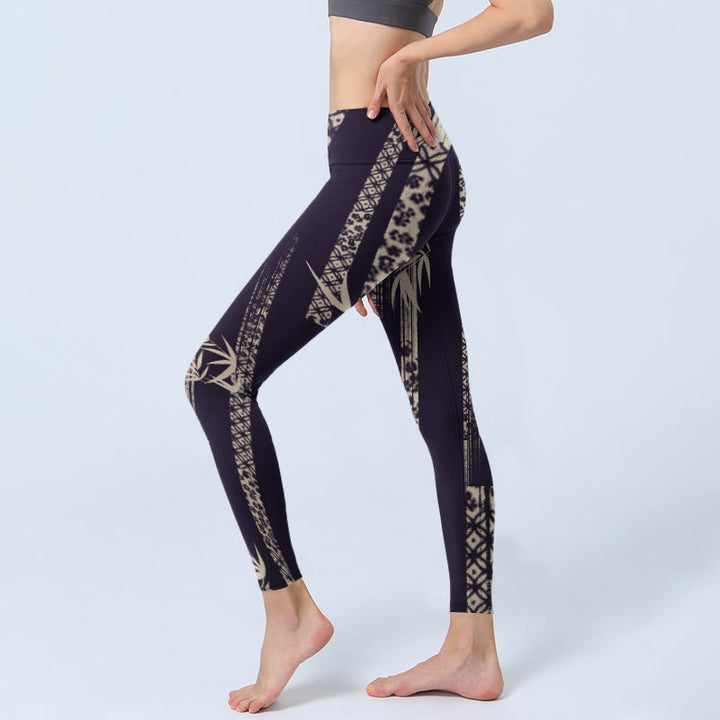 Leggings de yoga para mujer con estampado de ondas de agua y bambú y Buddha Stones - image 3