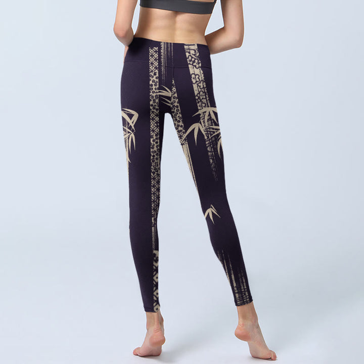 Leggings de yoga para mujer con estampado de ondas de agua y bambú y Buddha Stones - image 7