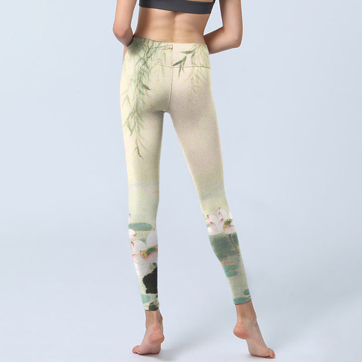 Leggings de yoga para mujer con estampado de Buddha Stones, hojas de sauce y estanque de loto - image 7